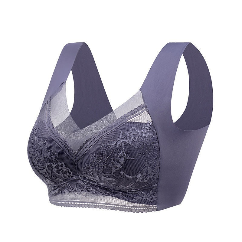 Lace wireless push-up bra in dark slate with floral lace cups and scalloped hem