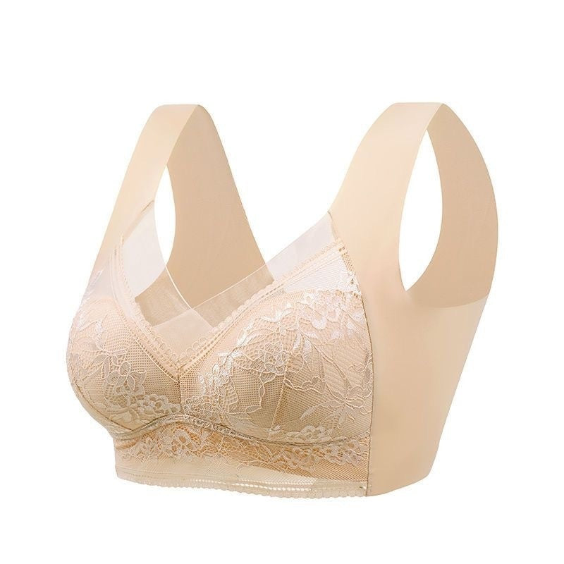 Lace wireless push-up bra in light tan with floral lace cups and scalloped trim