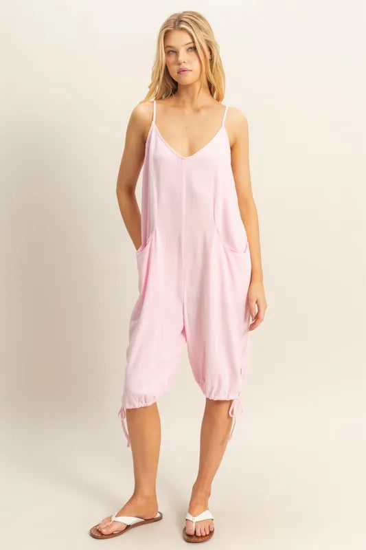 HYFVE L.PINK romper with V-neck, side-tie hem and pocket detail
