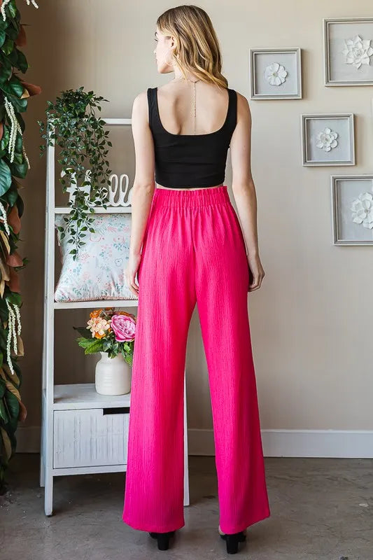 Watermelon paperbag-waist wide-leg pants with back waistband detailing