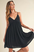 Ruched Plunge Mini Cami Dress in Schwarz mit Spaghettiträgern