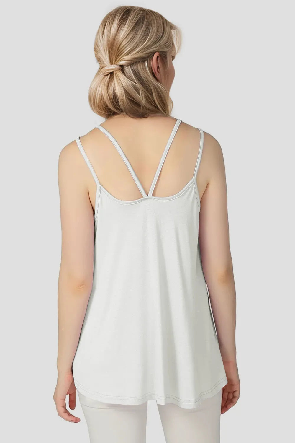Basic Bae bamboo scoop neck cami back, white, crisscross double spaghetti straps