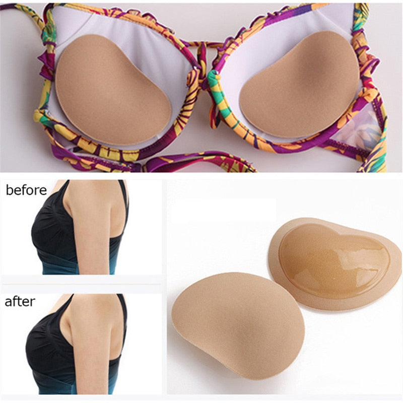 Silicone nipple covers bra pads, nude beige, shown on bra cups