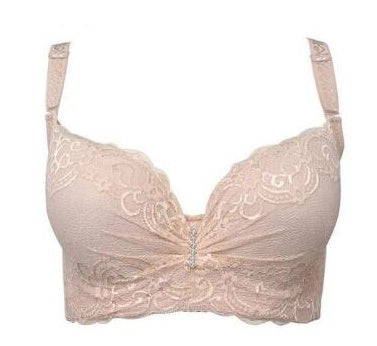 Light nude lace push-up bralette with scalloped cups and beaded center clasp