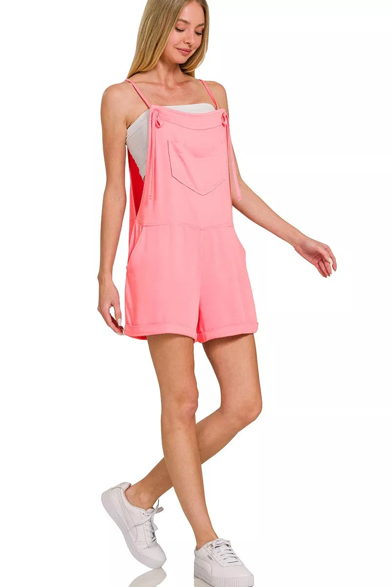 DK PINK Rayon-Overall mit kurzem Bein, Bindeträgern und rundem Halsausschnitt
