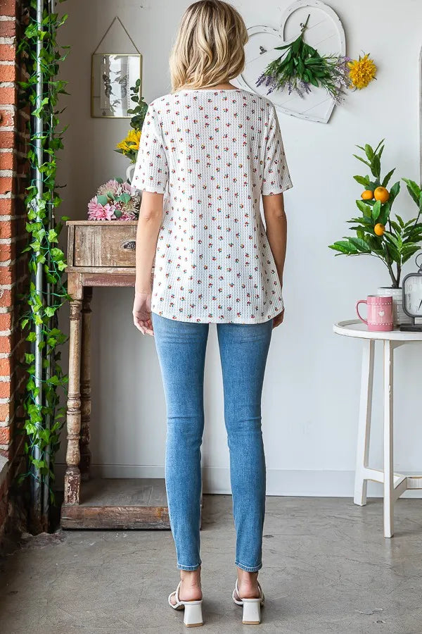 Floral babydoll top with crisscross straps, plus size, short sleeves