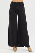 RISEN black high-rise tummy control palazzo jeans with frayed hem
