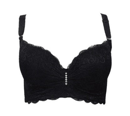 Black lace push-up bralette with underwire cups and beaded center clasp