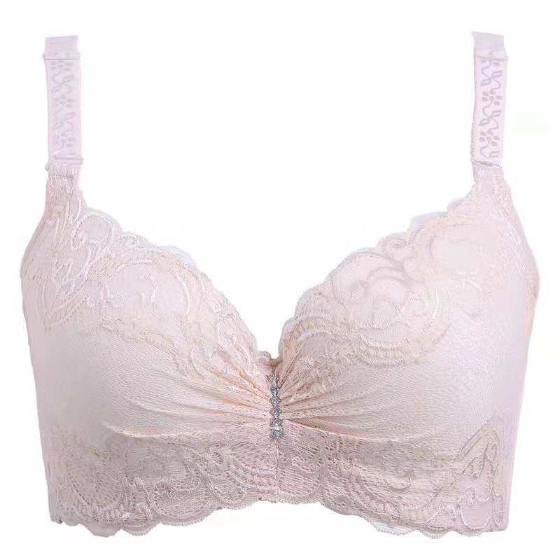 Nude lace push-up bralette with scalloped hem and beaded center clasp