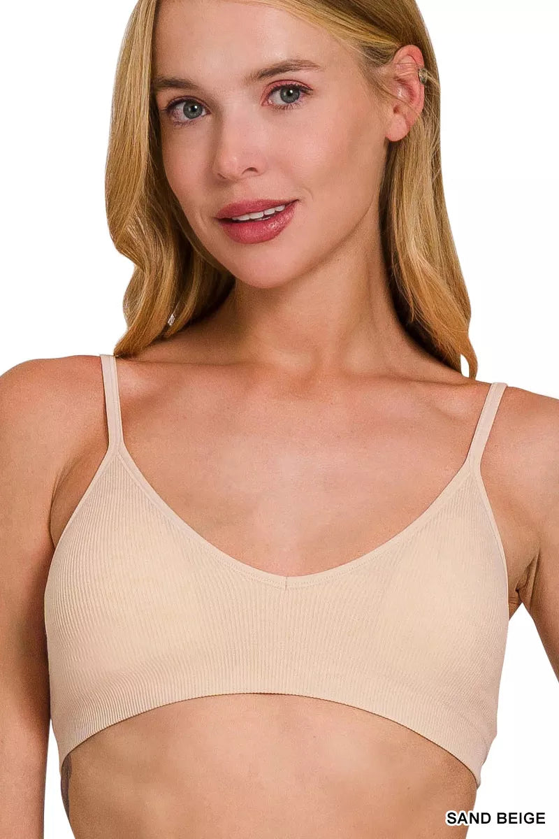 SAND BEIGE seamless classic bra, U-neck front with wide underband and thin straps