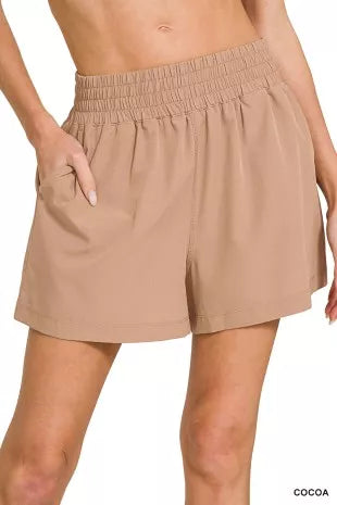 Cocoa soft woven lined shorts with side pockets and relaxed fit