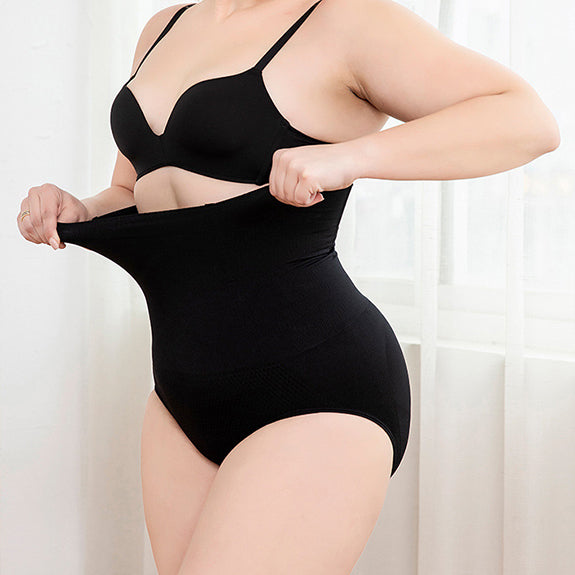 Black high-waisted shaping panties with reinforced tummy panel and high rise