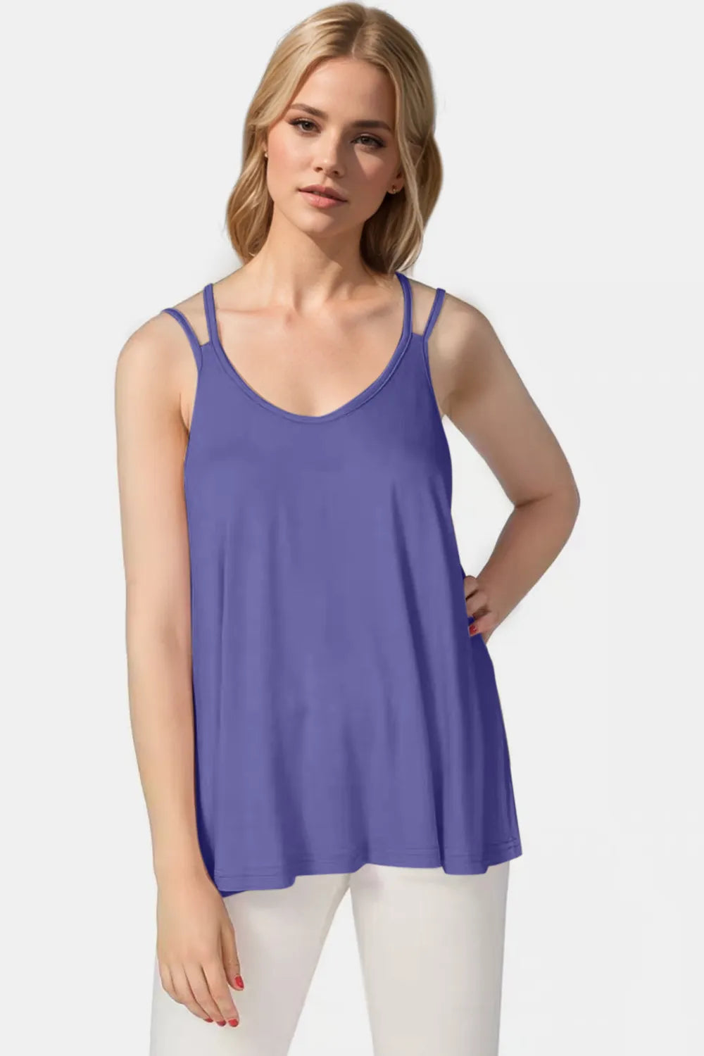Basic Bae bamboo scoop neck cami, purple, scoop neckline and flowy tank silhouette