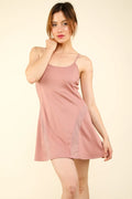 Mauve tennis mini active dress with spaghetti straps and relaxed A-line hem