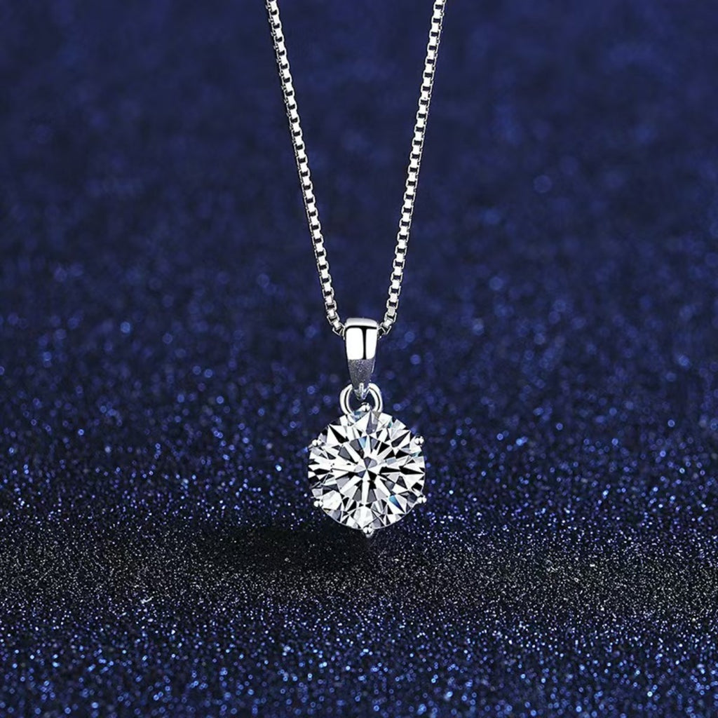 1‑ct moissanite pendant necklace in 925 sterling silver with round prong-set stone