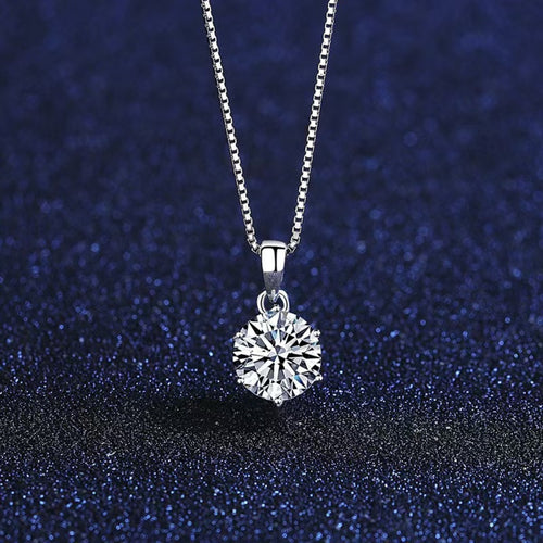 1‑ct moissanite pendant necklace in 925 sterling silver with round prong-set stone
