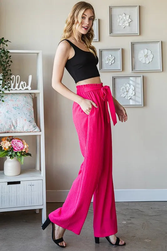 Watermelon plus size paperbag waist trousers, loose wide-leg silhouette