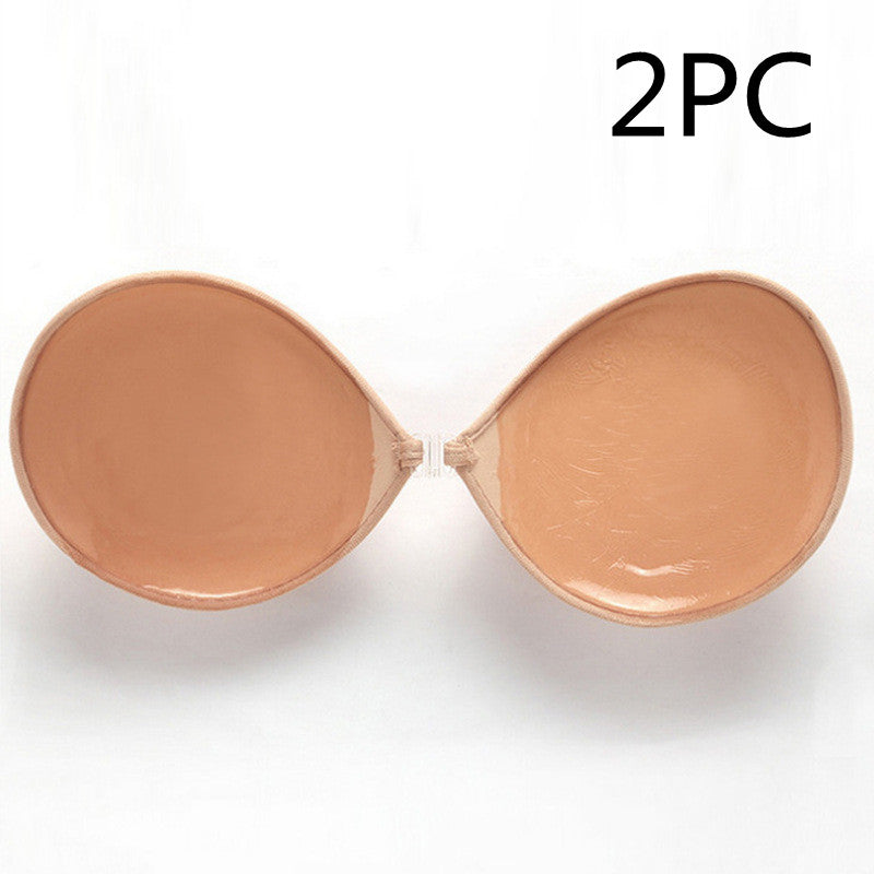 Nude/bronze seamless strapless silicone bra, 2-pack of round push-up cups