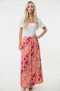 Trendsi orange high-waisted floral woven maxi skirt, elastic waist, full length