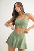 Moss green ruched-front active tank
