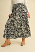 Leopard midi skirt with dark spots, A-line flare, side pockets
