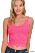 Coral fuchsia ribbed seamless cropped V-neck tank top, sleeveless