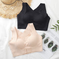Two-pack posture-correcting bras: beige and black with molded cups