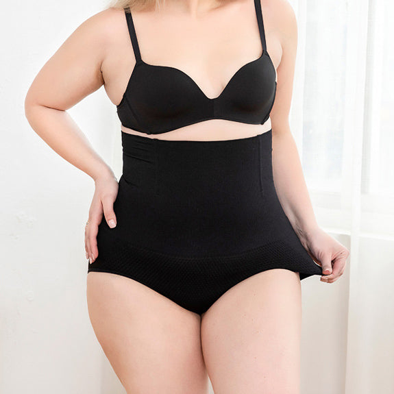 Black high-waisted shaping panties with under-bust support and smooth waistband