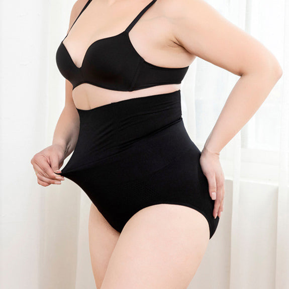 Black high-waisted shaping panties with supportive panel and wide waistband