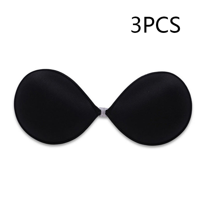Black seamless strapless silicone bra, 3-pack of round push-up cups