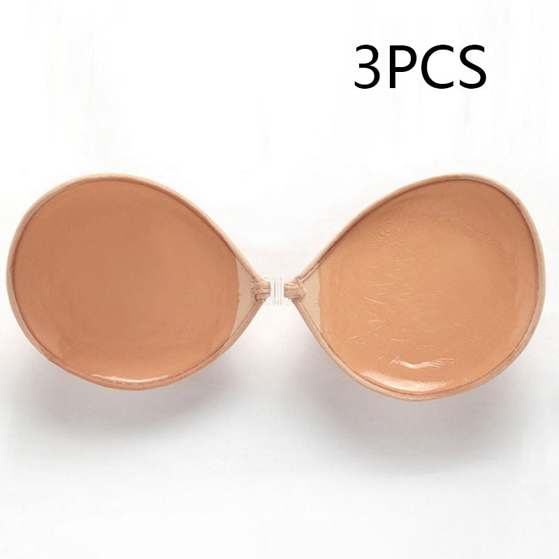 Nude/bronze seamless strapless silicone bra, 3-pack of round push-up cups