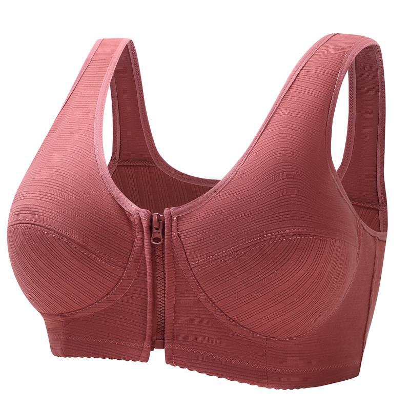 Underwire vest-style bra, coral pink with front zipper closure