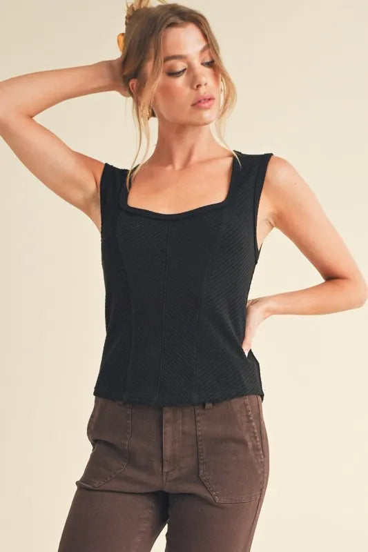 Aemi + Co tank top with wide straps and exposed seams, black