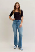 Judy Blue Mid Rise Slim Bootcut Tummy Control Jeans in light blue wash