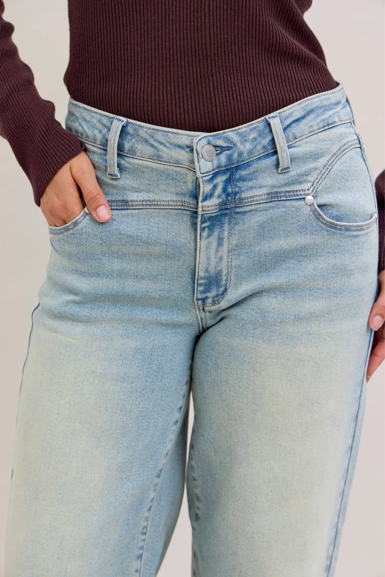 Judy Blue high-waist straight jeans, light wash denim with button and front pockets