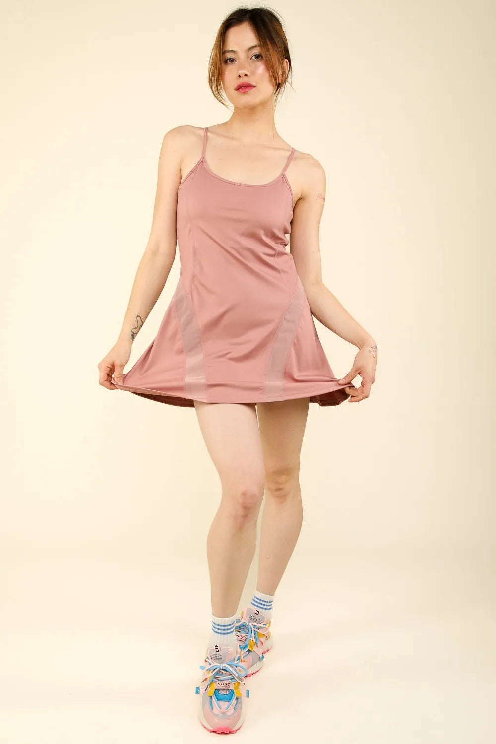 Mauve tennis mini active dress with skirted hem and sporty, sleeveless fit
