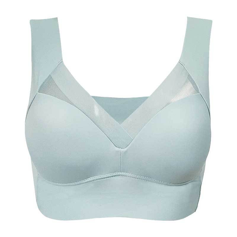 Wire-free full coverage comfort bra in light blue with V-neck design and molded cups