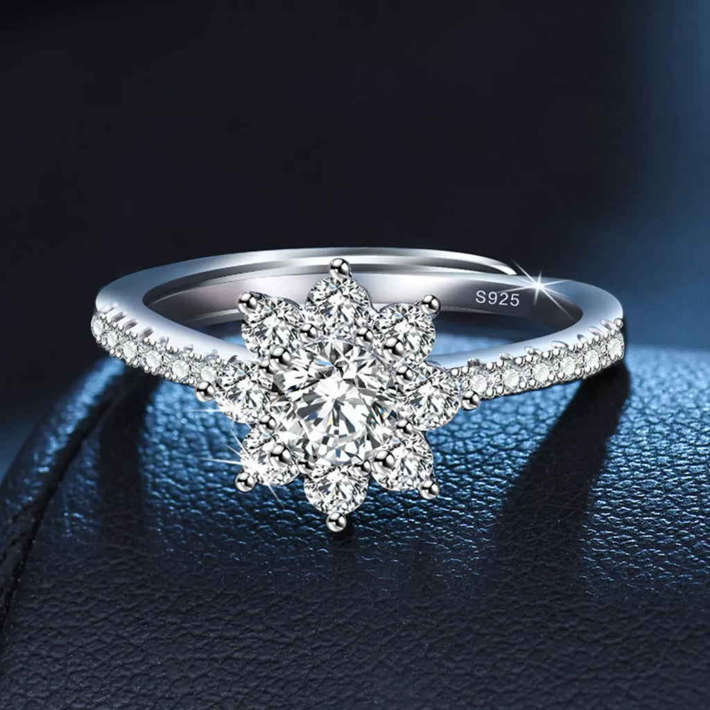 1-Karat Moissanit 925 Sterlingsilberring, großer Mittelstein und Pavé-Band