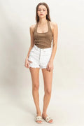 Mineral Wash Halter Neck Top, Mocha; ärmellos mit U-Ausschnitt