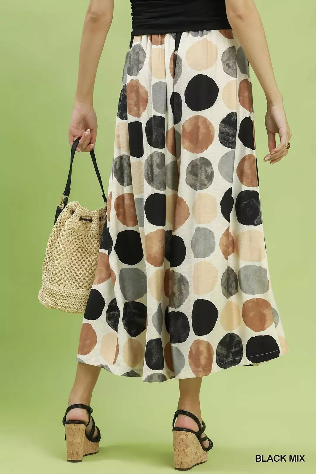 Weite Culotte mit Dot-Print und Falten vorne, Schwarz-Mix