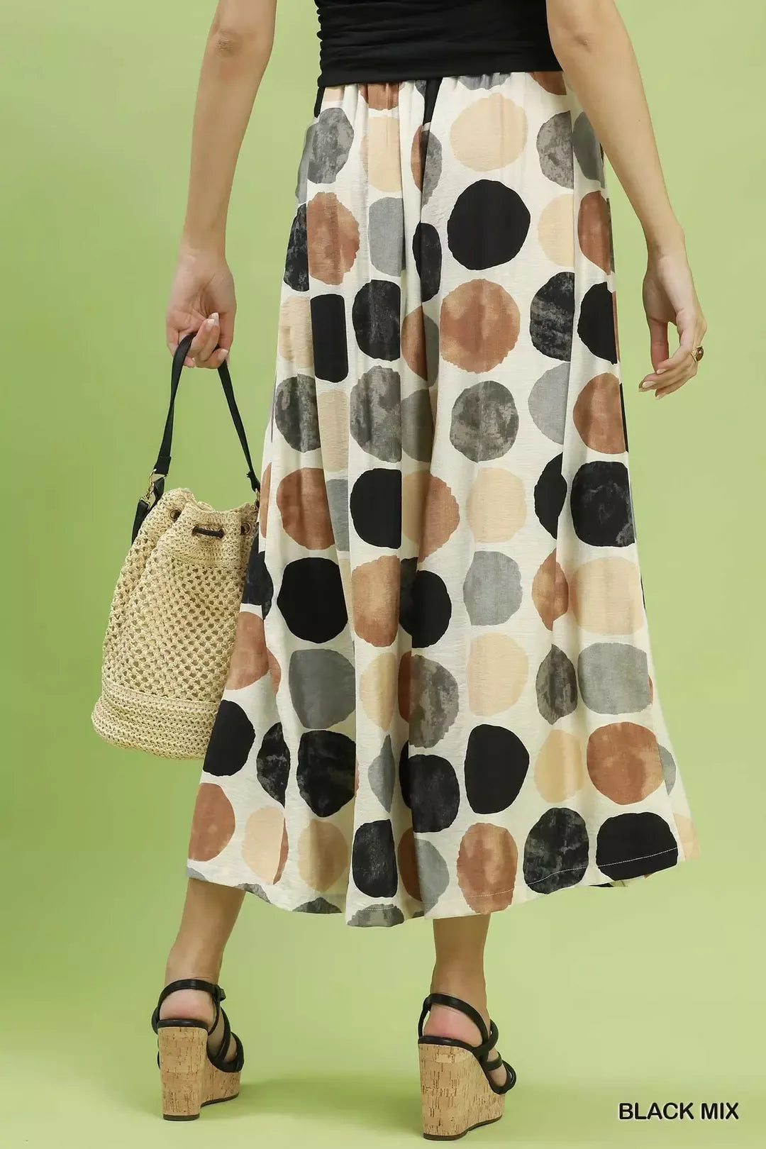 Weite Culotte mit Dot-Print und Falten vorne, Schwarz-Mix