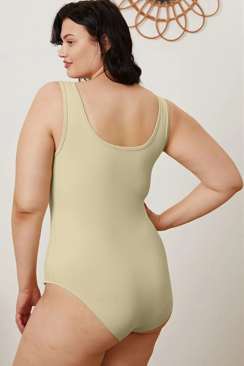 Square-neck sleeveless bodysuit, olive, scoop back