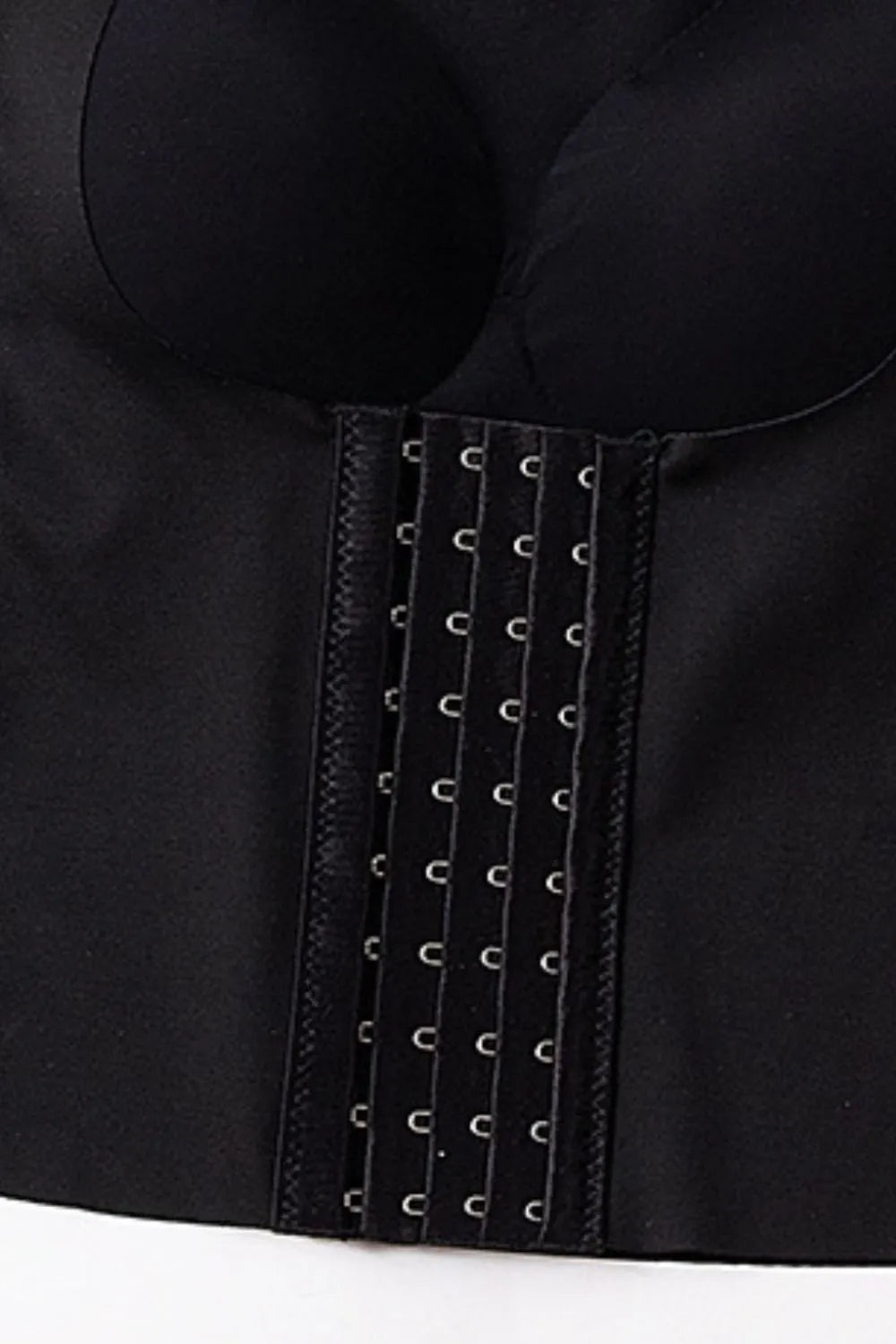 Black scoop-neck shapewear tank back hook-and-eye closure panel