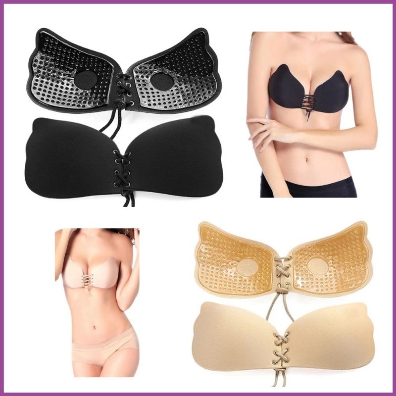 Strapless seamless bra set, black styles and nude styles with lace-up center ties