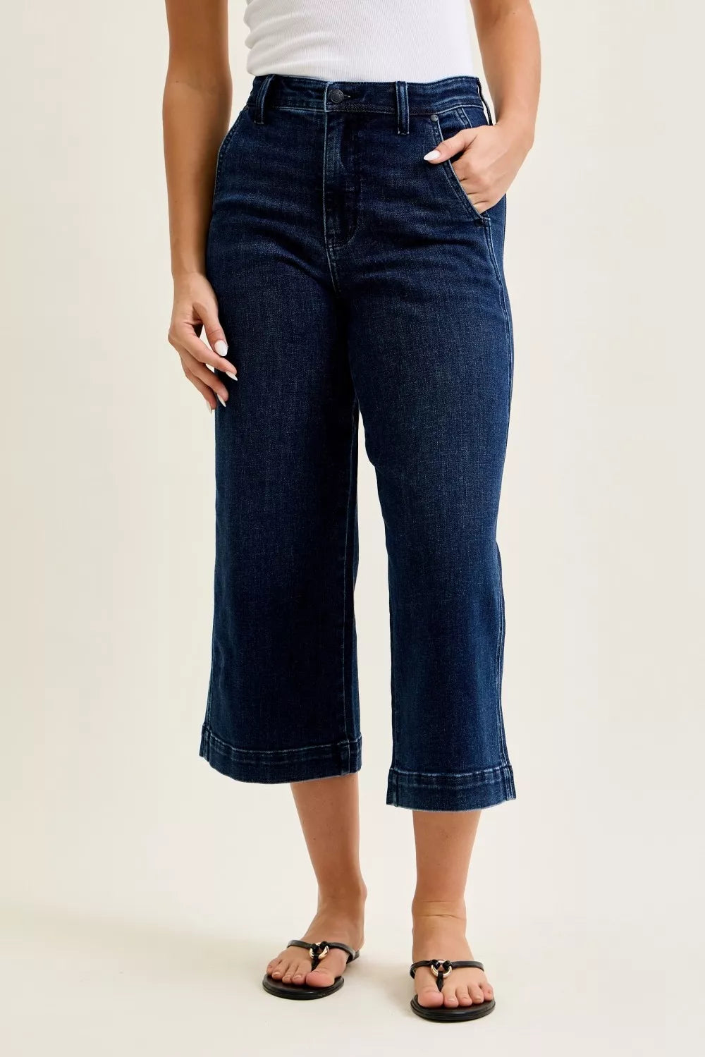 Judy Blue High Waist wide-leg ankle jeans, dark wash DK