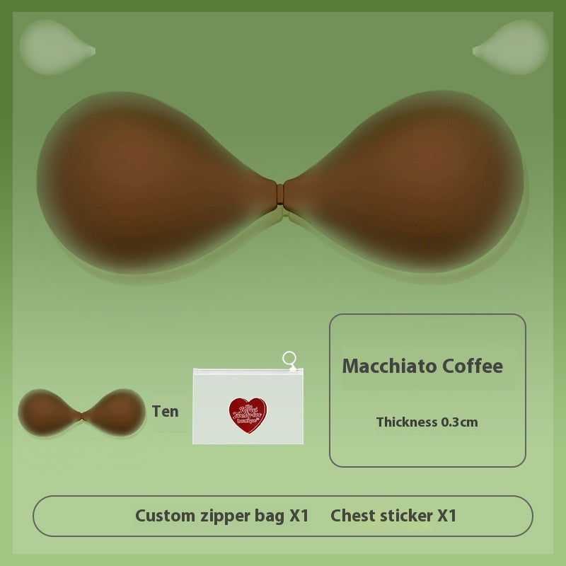 Silicone adhesive bra cups, macchiato coffee deep brown color with center seam
