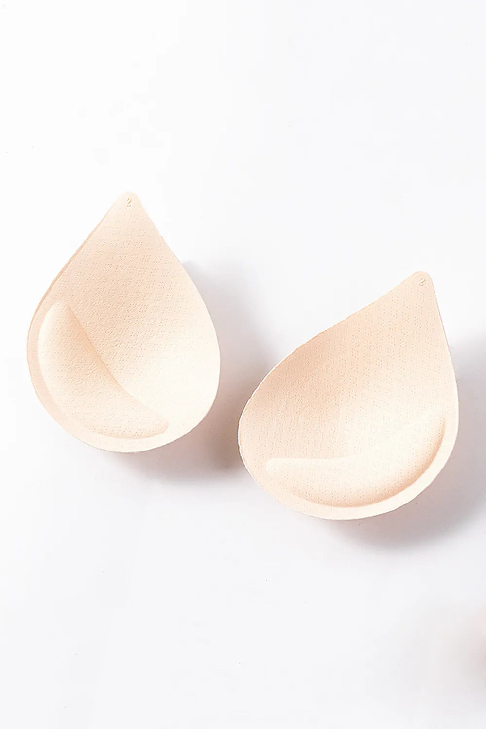 Removable padded cups, two-piece beige/peach teardrop shape
