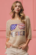 OATMEAL knit cover-up with sequin American flag sunglasses graphic