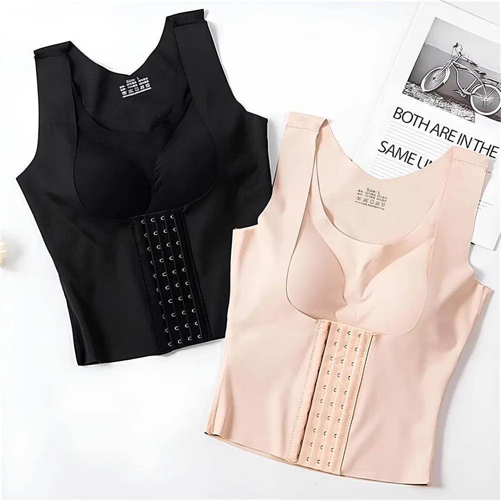 Trendsi Black scoop-neck shapewear tank with removable padded cups and front hook panel