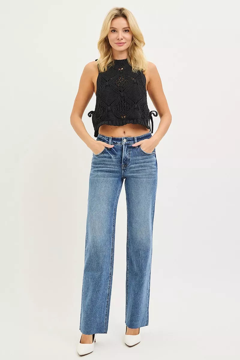 Jeans mit geradem Bein, mittelhoher Bund, dunkle Waschung, 5-Pocket-Design